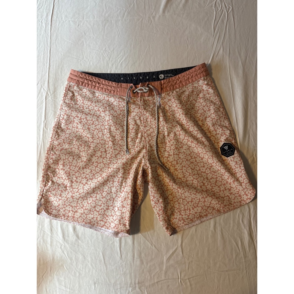 Vissla Board Shorts Mens 36 Pink Floral Daisy Upcycled Coconut Stretch Excellent